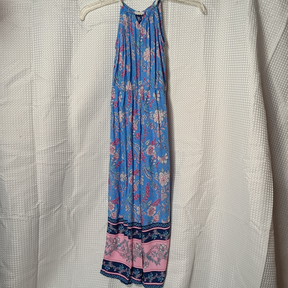 Kids Blue Floral Halter One-Piece Romper